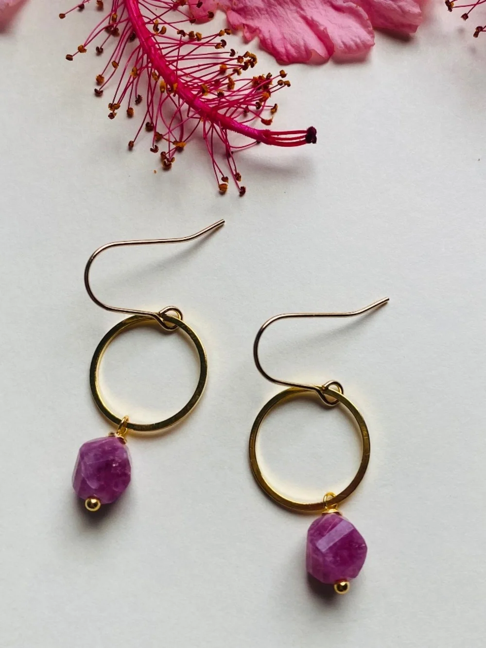 Magenta Chalcedony Hoop Earrings - Handmade